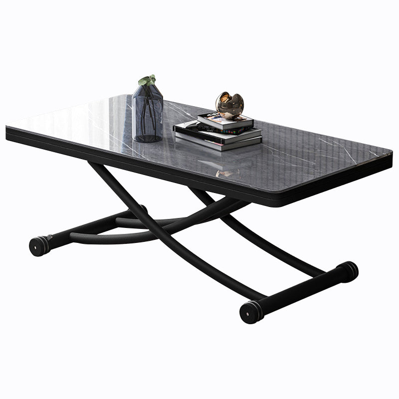 8.6"H Modern Metal Cross Base Glass Rectangular Adjustable Coffee Table