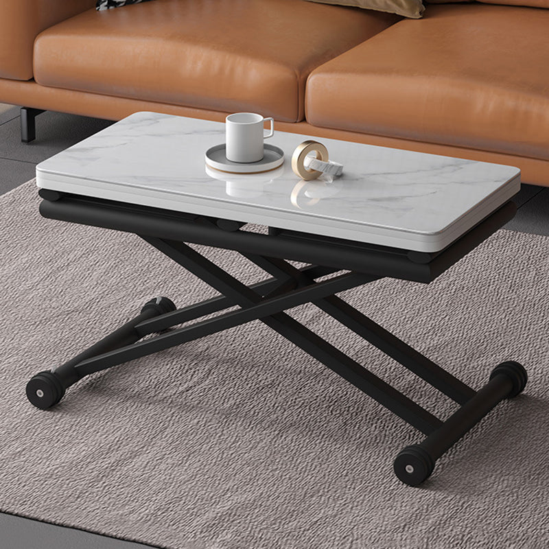 8.6"H Modern Metal Cross Base Glass Rectangular Adjustable Coffee Table