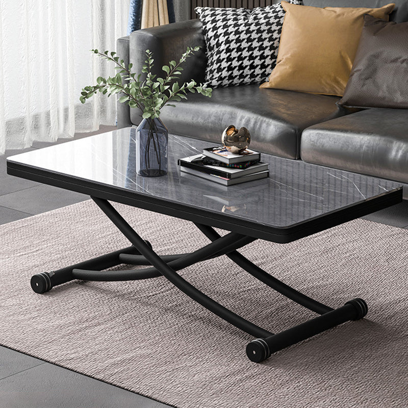 8.6"H Modern Metal Cross Base Glass Rectangular Adjustable Coffee Table