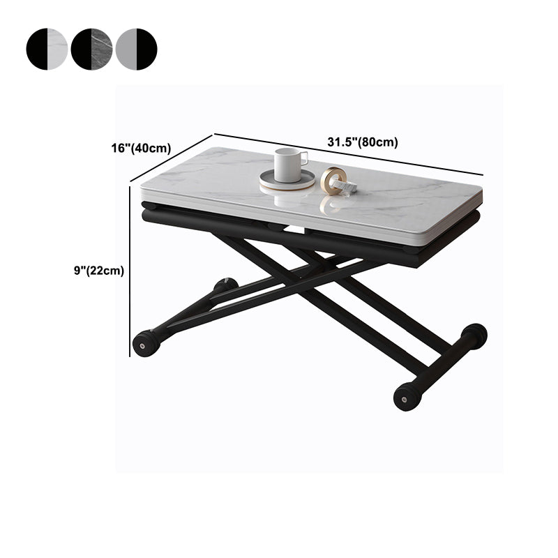8.6"H Modern Metal Cross Base Glass Rectangular Adjustable Coffee Table
