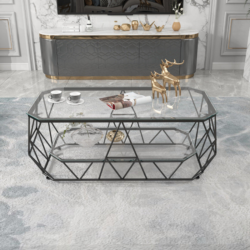 19.6"tall Modern Metal Frame Base Glass Octagonal Coffee Table