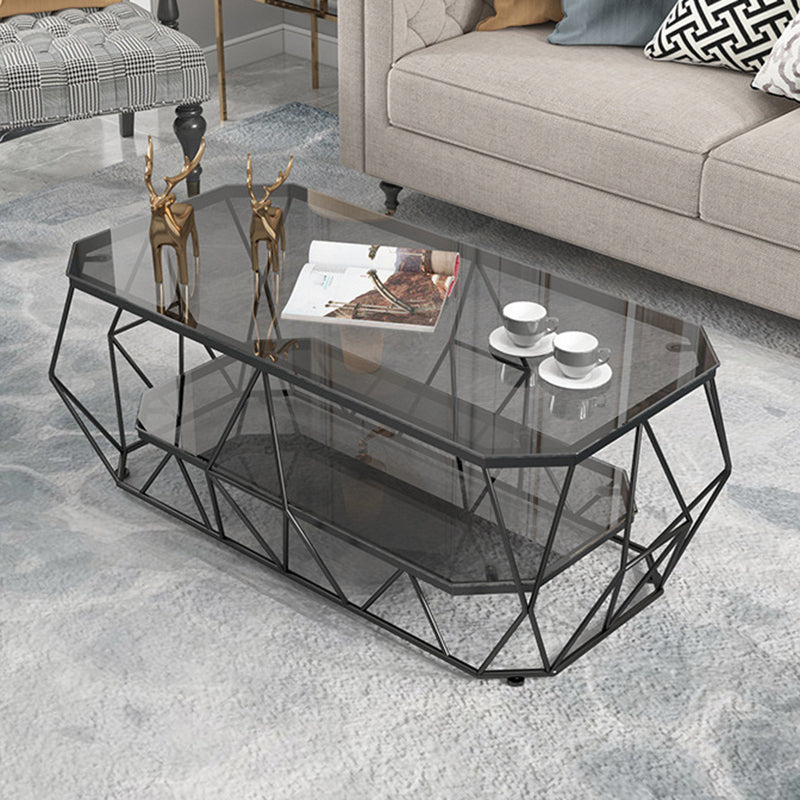 19.6"tall Modern Metal Frame Base Glass Octagonal Coffee Table