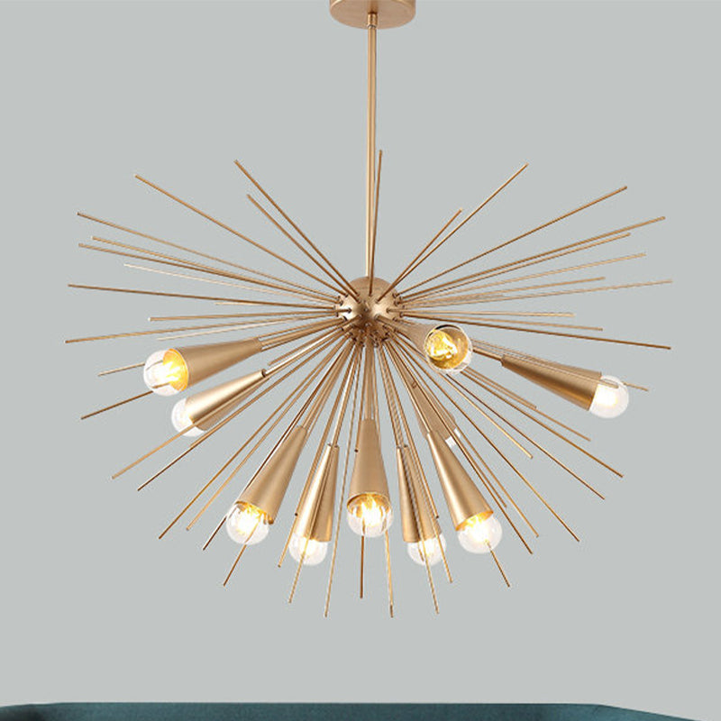 Metal Sea Urchin Hanging Lamp Kit Modernism 10 Bulbs Brass Pendant Chandelier for Living Room