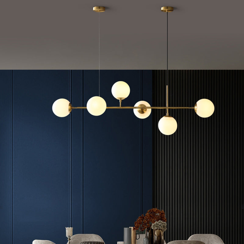 Modern Copper Island Lights Multi-Head Restaurant Hanging Pendant Lamps with Glass Shade