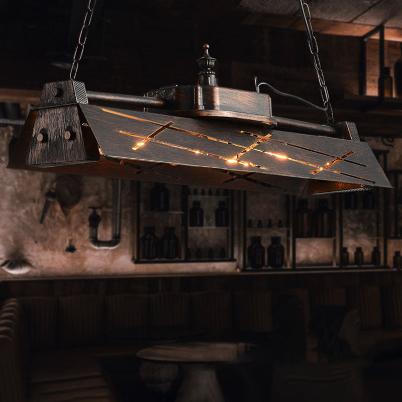 Industrial Steam Train Shaped Island Lamp 4-Bulb Wrought Iron Pendant Light