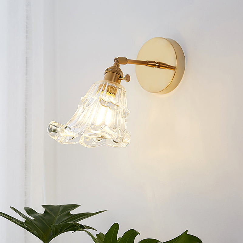 Nordic Brass Wall Light Geometric 1 Light Wall Sconce with Glass for Living Room