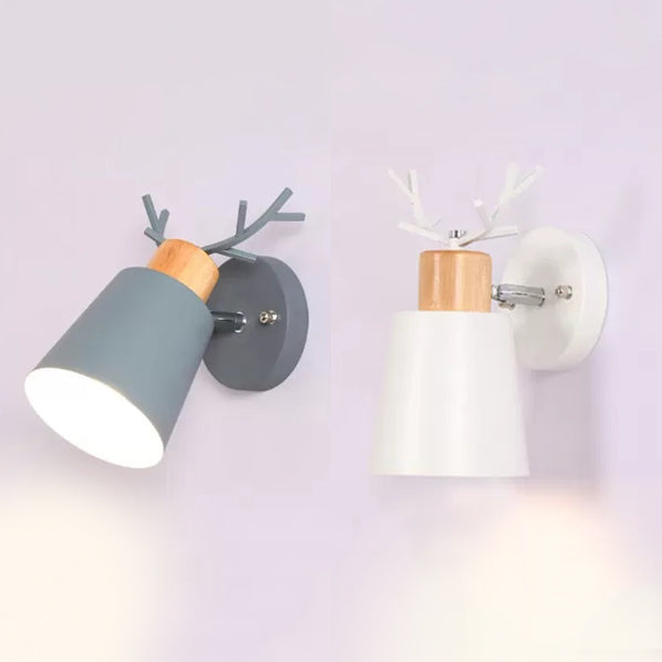 Nordic Stylish Bucket Sconce Light Rotatable Metal 1 Light Wall Light with Antlers for Study Room