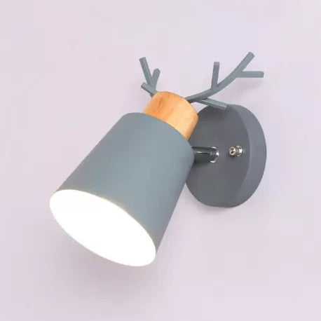 Nordic Stylish Bucket Sconce Light Rotatable Metal 1 Light Wall Light with Antlers for Study Room