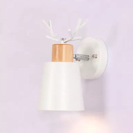 Nordic Stylish Bucket Sconce Light Rotatable Metal 1 Light Wall Light with Antlers for Study Room