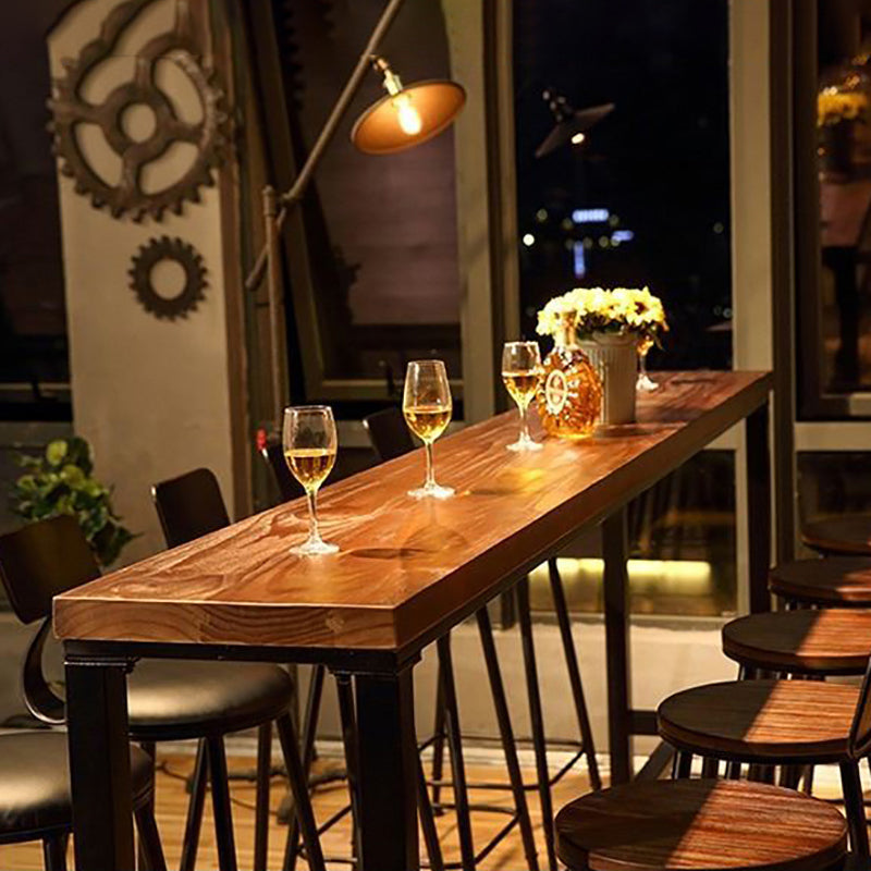 Industrial Brown and Black Bistro Bar Desk Solid Wood Trestle Bistro Bar Table