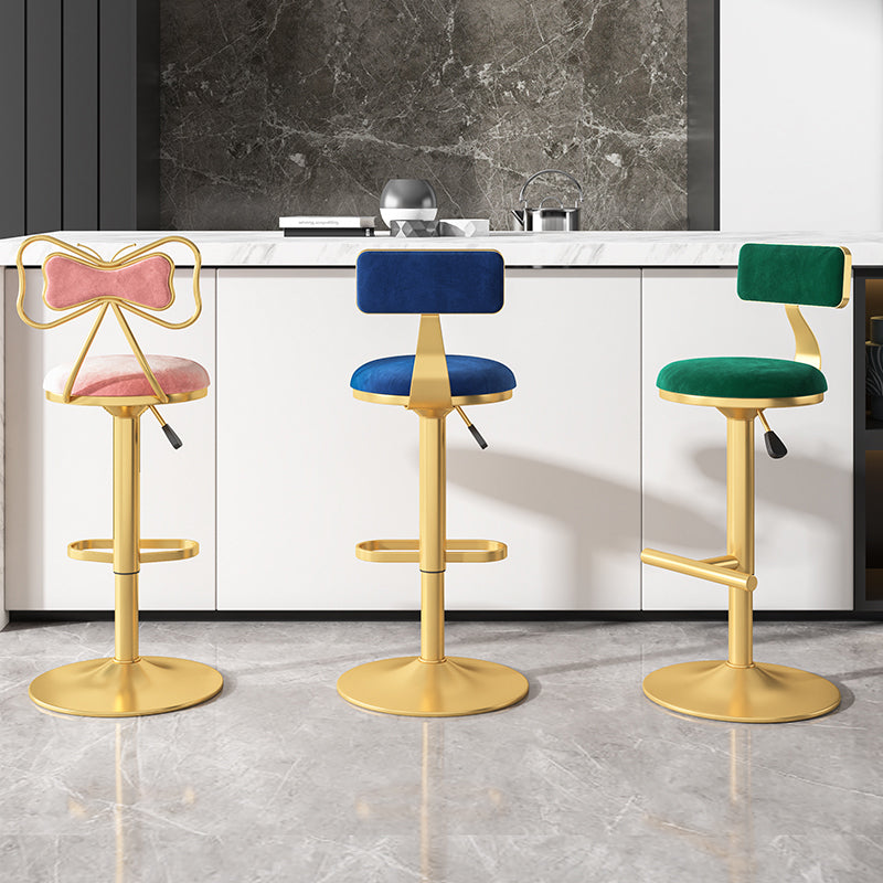 Glam Rotatable Backrest Counter Stool Steel Kitchen Bar Stool with Cushion and Pedal