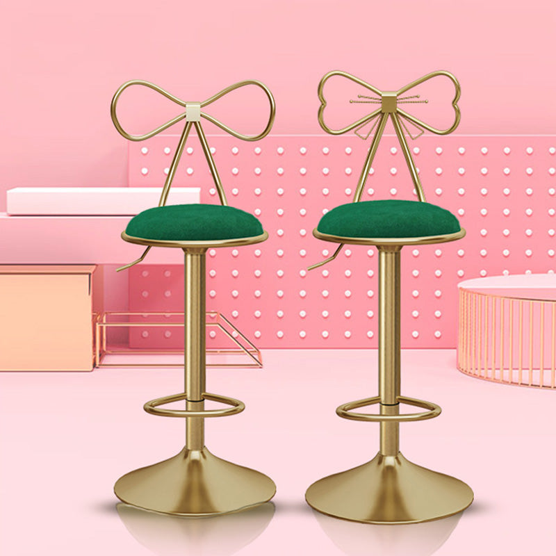 Glam Liftable Backrest Counter Stool Iron Kitchen Bar Stool with Velvet Cushion and Pedal