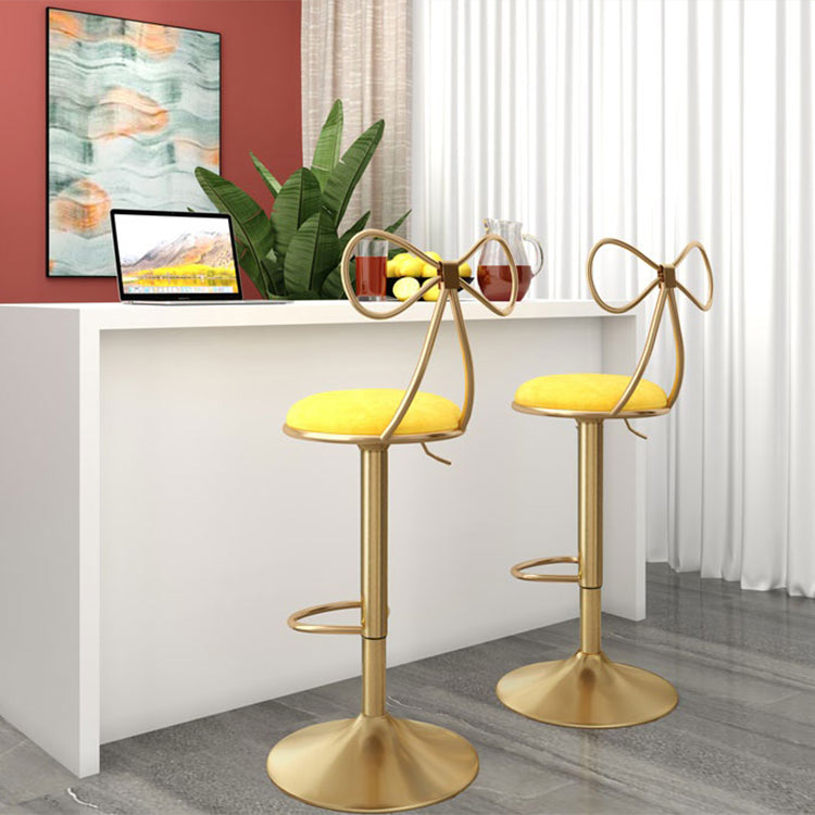 Glam Liftable Backrest Counter Stool Iron Kitchen Bar Stool with Velvet Cushion and Pedal