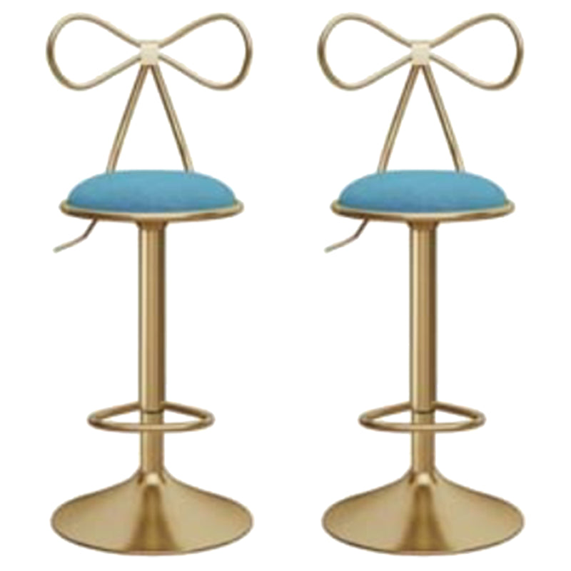 Glam Liftable Backrest Counter Stool Iron Kitchen Bar Stool with Velvet Cushion and Pedal