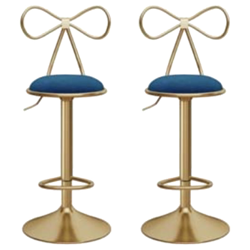 Glam Liftable Backrest Counter Stool Iron Kitchen Bar Stool with Velvet Cushion and Pedal