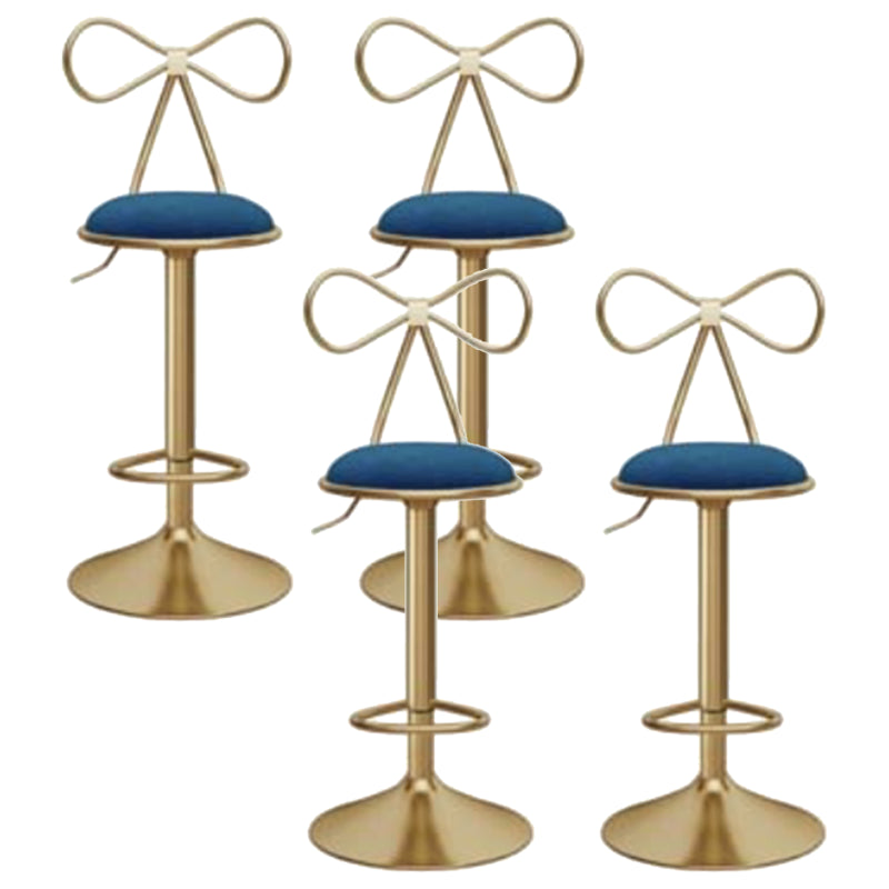 Glam Liftable Backrest Counter Stool Iron Kitchen Bar Stool with Velvet Cushion and Pedal