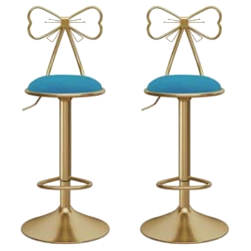 Glam Liftable Backrest Counter Stool Iron Kitchen Bar Stool with Velvet Cushion and Pedal