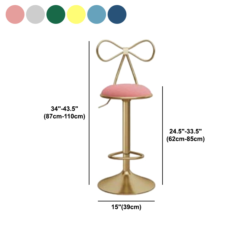Glam Liftable Backrest Counter Stool Iron Kitchen Bar Stool with Velvet Cushion and Pedal