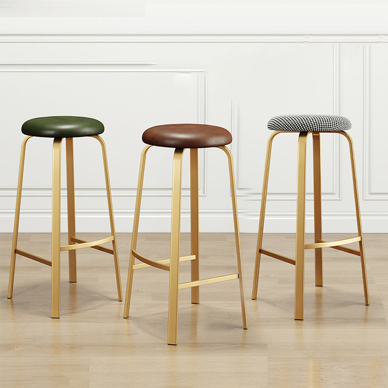 Nordic Armless Backless Counter Stool Iron Cafe Bar Stool with Cushion and Pedal