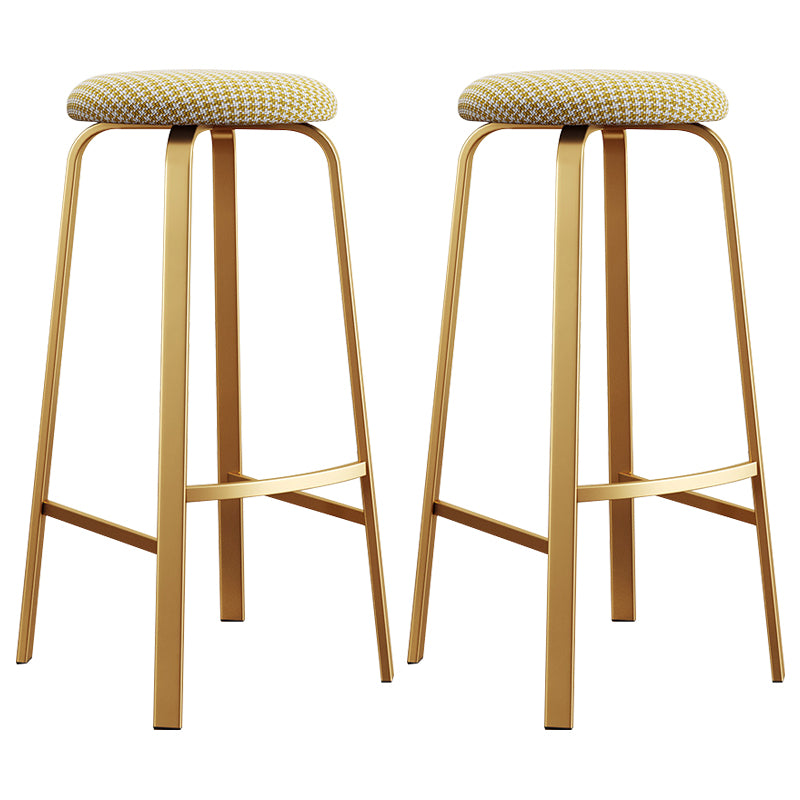 Nordic Armless Backless Counter Stool Iron Cafe Bar Stool with Cushion and Pedal