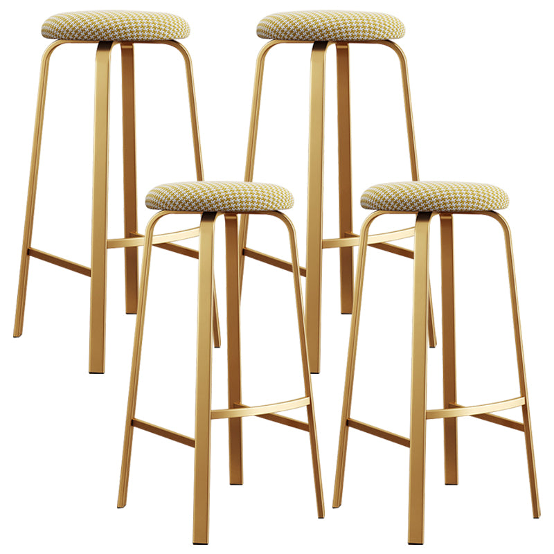 Nordic Armless Backless Counter Stool Iron Cafe Bar Stool with Cushion and Pedal