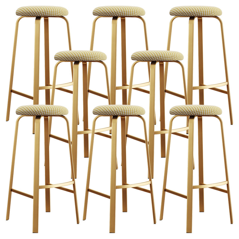Nordic Armless Backless Counter Stool Iron Cafe Bar Stool with Cushion and Pedal