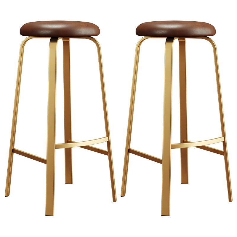 Nordic Armless Backless Counter Stool Iron Cafe Bar Stool with Cushion and Pedal