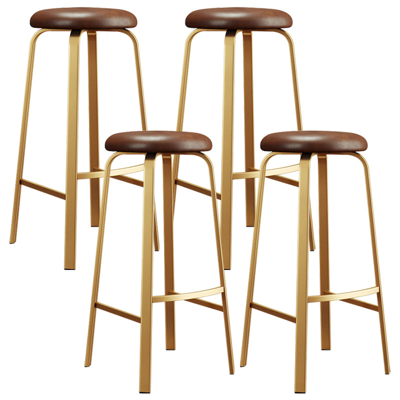 Nordic Armless Backless Counter Stool Iron Cafe Bar Stool with Cushion and Pedal