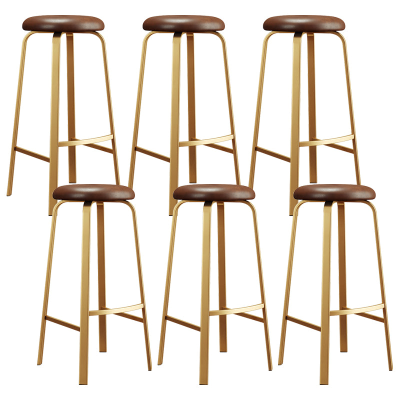 Nordic Armless Backless Counter Stool Iron Cafe Bar Stool with Cushion and Pedal
