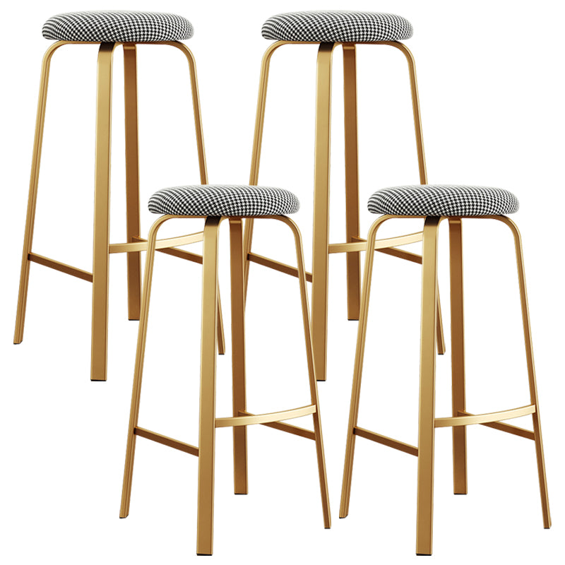 Nordic Armless Backless Counter Stool Iron Cafe Bar Stool with Cushion and Pedal