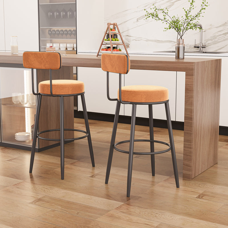 Modern Armless Backrest Counter Stool Iron Dessert Shop Bar Stool with Cushion and Pedal