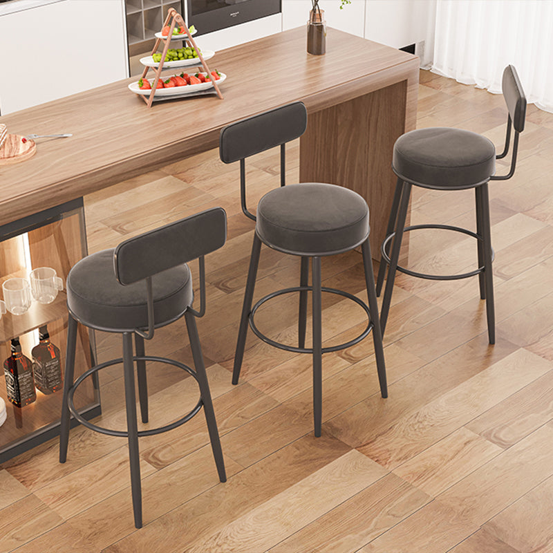 Modern Armless Backrest Counter Stool Iron Dessert Shop Bar Stool with Cushion and Pedal