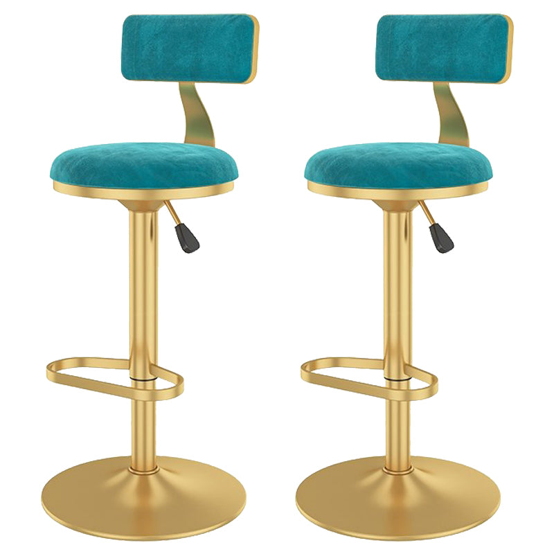 Glam Liftable Backrest Counter Stool Iron Cafe Bar Stool with Velvet Cushion and Pedal