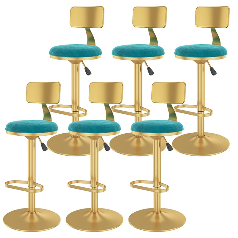 Glam Liftable Backrest Counter Stool Iron Cafe Bar Stool with Velvet Cushion and Pedal