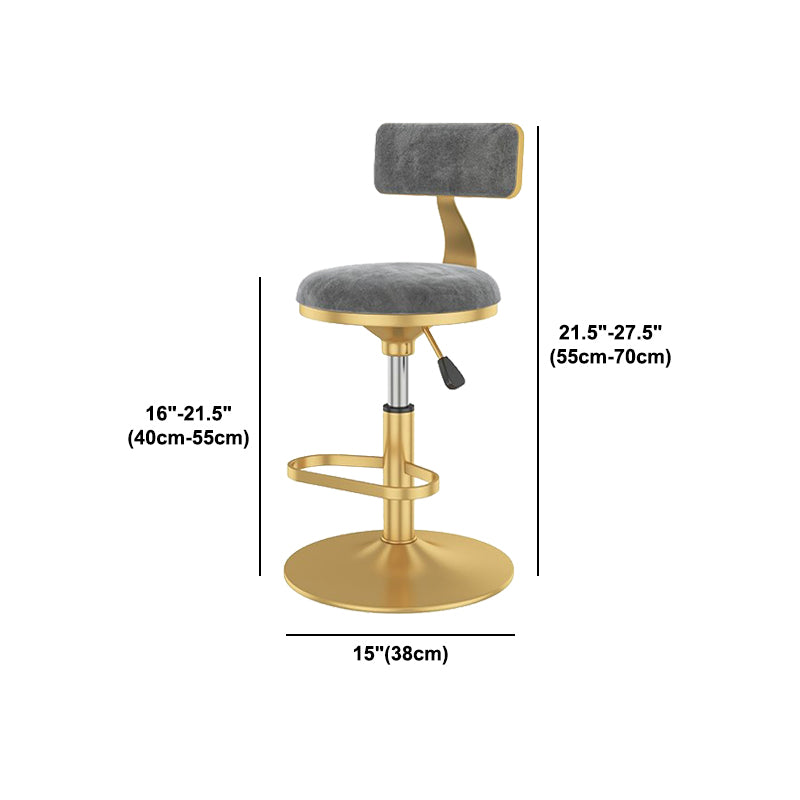 Glam Liftable Backrest Counter Stool Iron Cafe Bar Stool with Velvet Cushion and Pedal