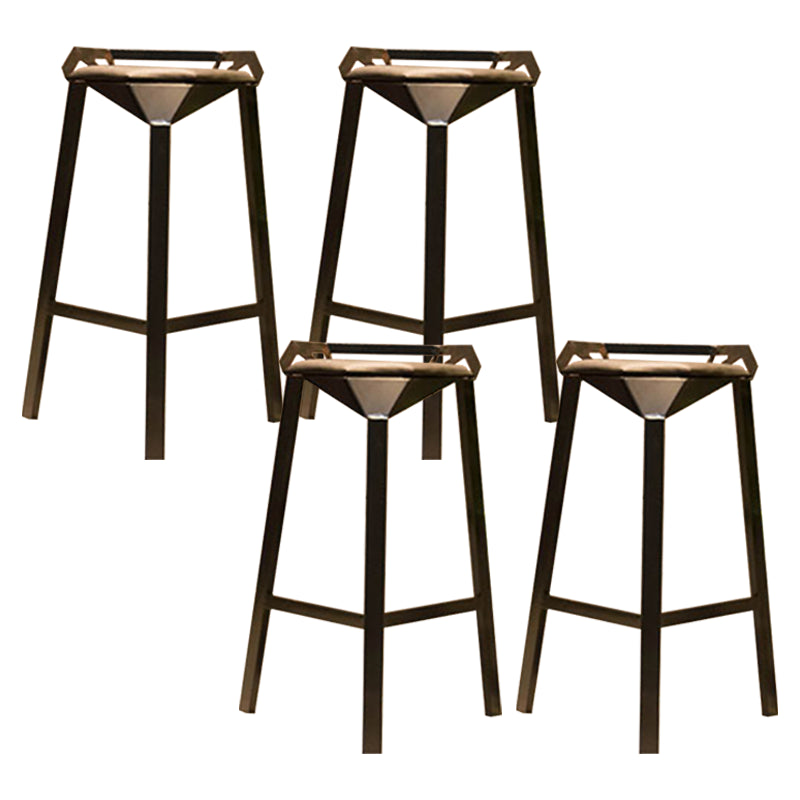 Nordic Armless Backrest Counter Stool Iron Cafe Bar Stool with Leather Cushion