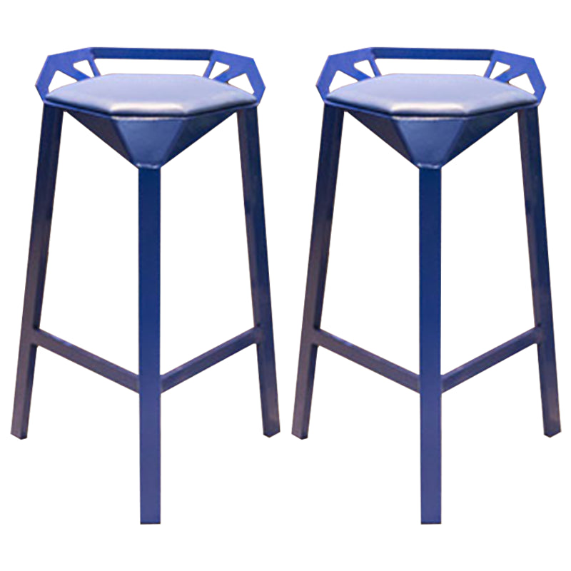 Nordic Armless Backrest Counter Stool Iron Cafe Bar Stool with Leather Cushion