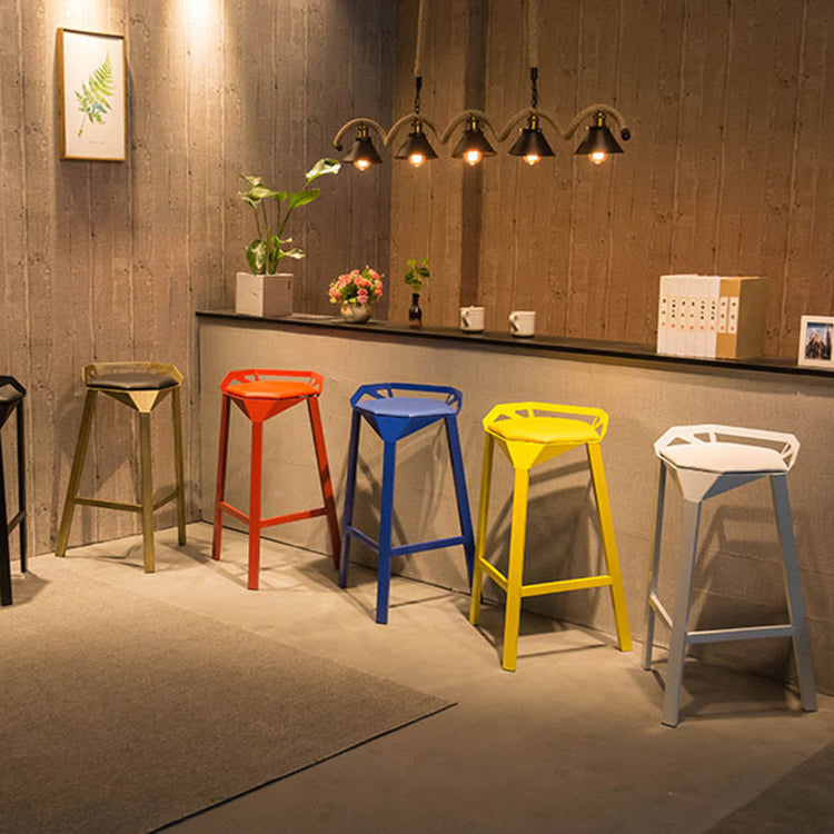 Nordic Armless Backrest Counter Stool Iron Cafe Bar Stool with Leather Cushion