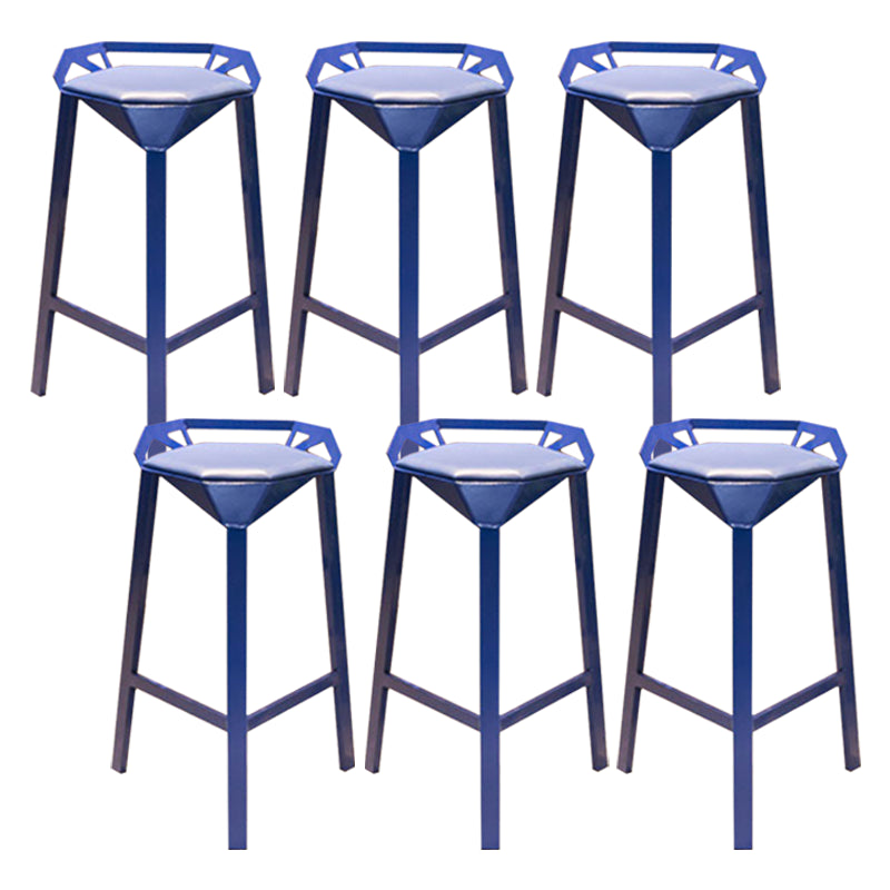 Nordic Armless Backrest Counter Stool Iron Cafe Bar Stool with Leather Cushion