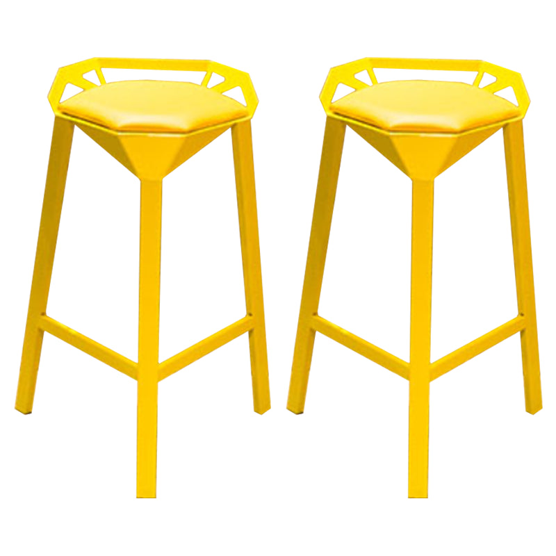 Nordic Armless Backrest Counter Stool Iron Cafe Bar Stool with Leather Cushion