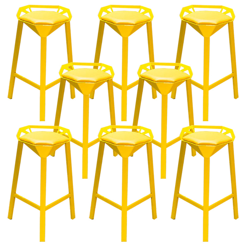 Nordic Armless Backrest Counter Stool Iron Cafe Bar Stool with Leather Cushion