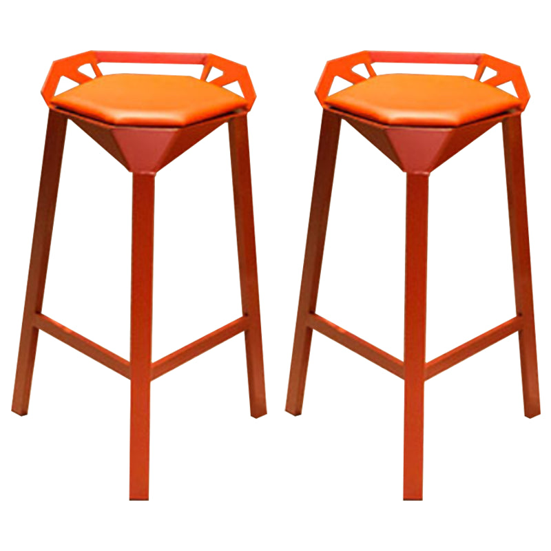 Nordic Armless Backrest Counter Stool Iron Cafe Bar Stool with Leather Cushion