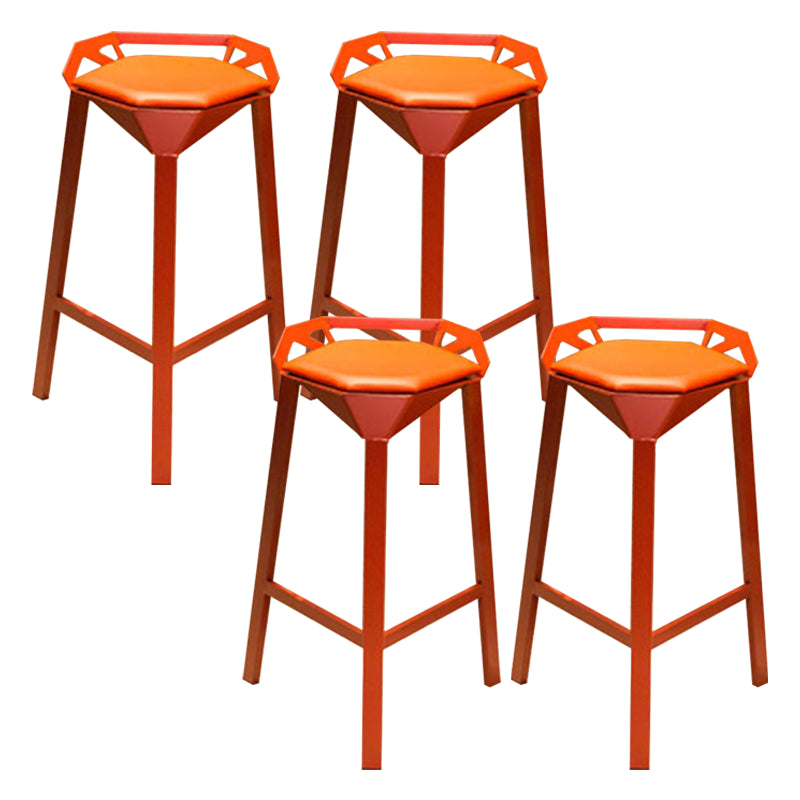 Nordic Armless Backrest Counter Stool Iron Cafe Bar Stool with Leather Cushion
