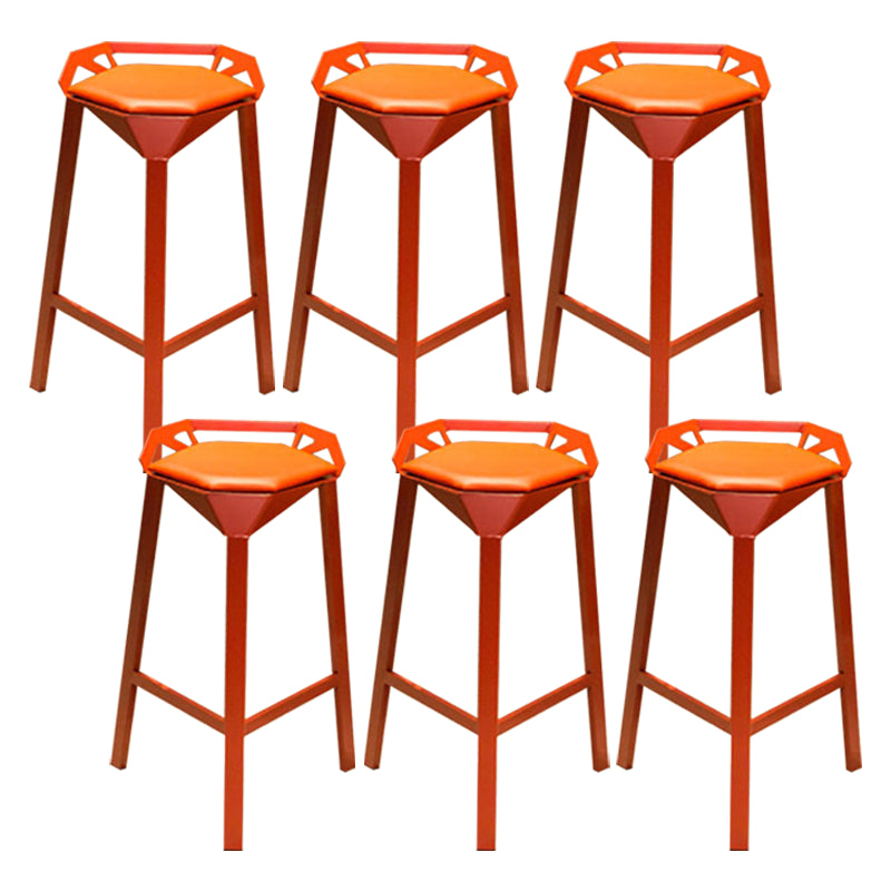 Nordic Armless Backrest Counter Stool Iron Cafe Bar Stool with Leather Cushion