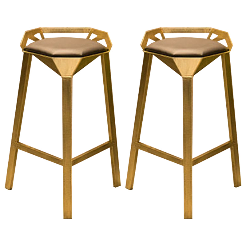 Nordic Armless Backrest Counter Stool Iron Cafe Bar Stool with Leather Cushion