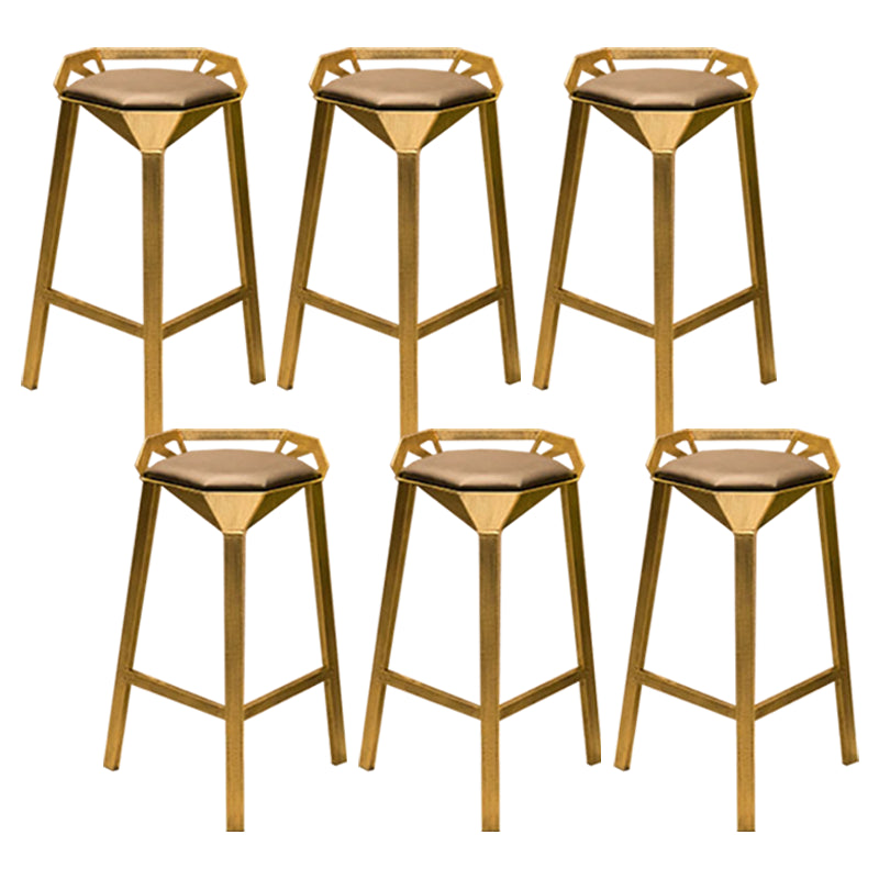 Nordic Armless Backrest Counter Stool Iron Cafe Bar Stool with Leather Cushion