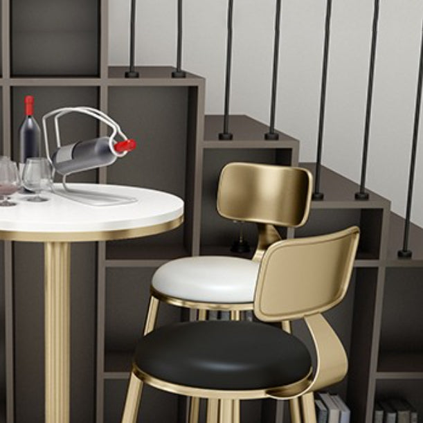 Glam Leather and Metal Counter Stool Round Low Back Bar Stool for Coffee Shop