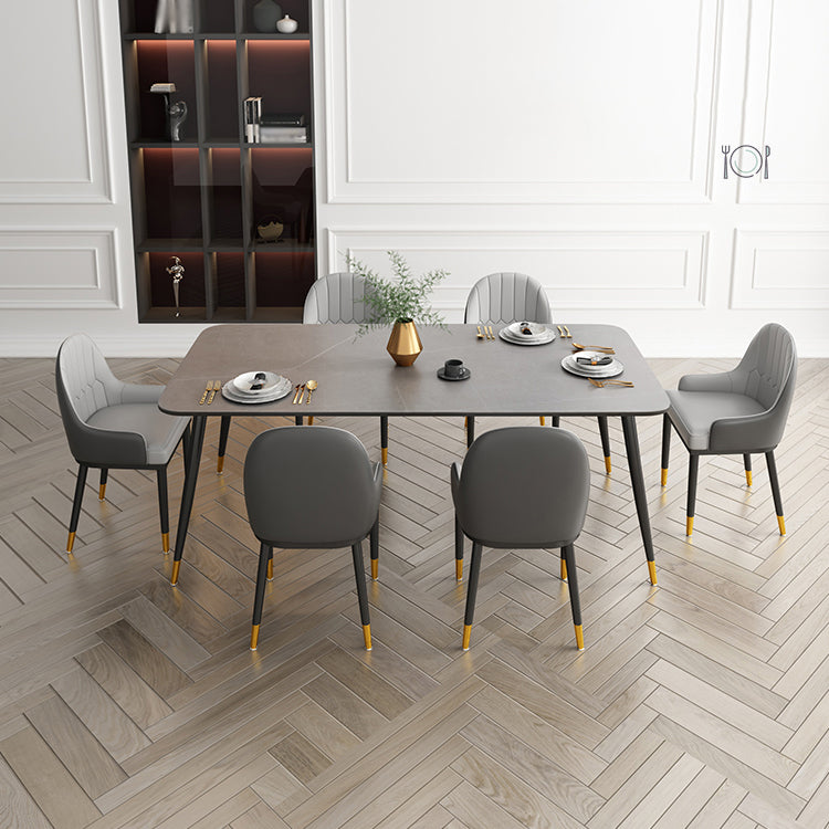 Modern Rectangle Dining Table Set 1/2/5/7 Pieces Grey Sintered Stone Top Dinette Set