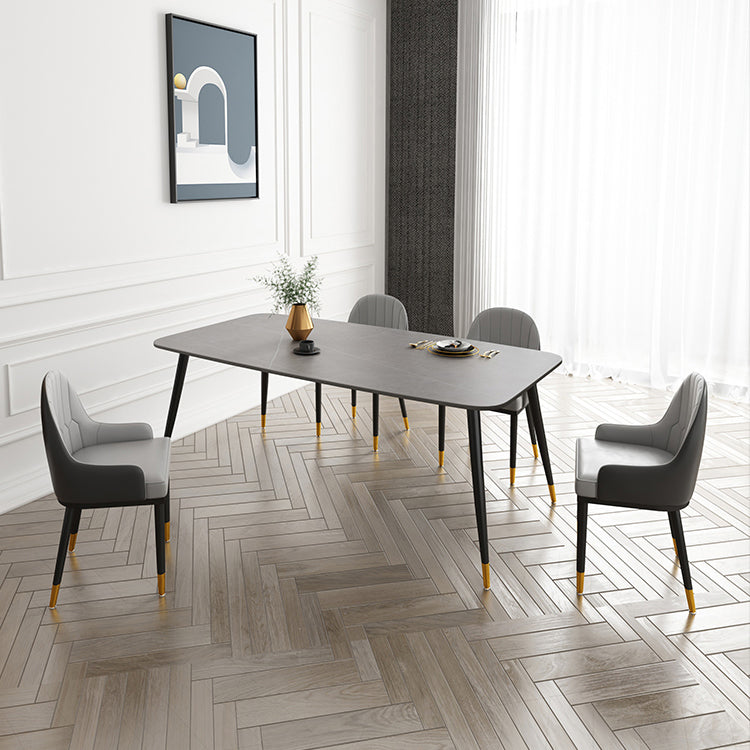Modern Rectangle Dining Table Set 1/2/5/7 Pieces Grey Sintered Stone Top Dinette Set