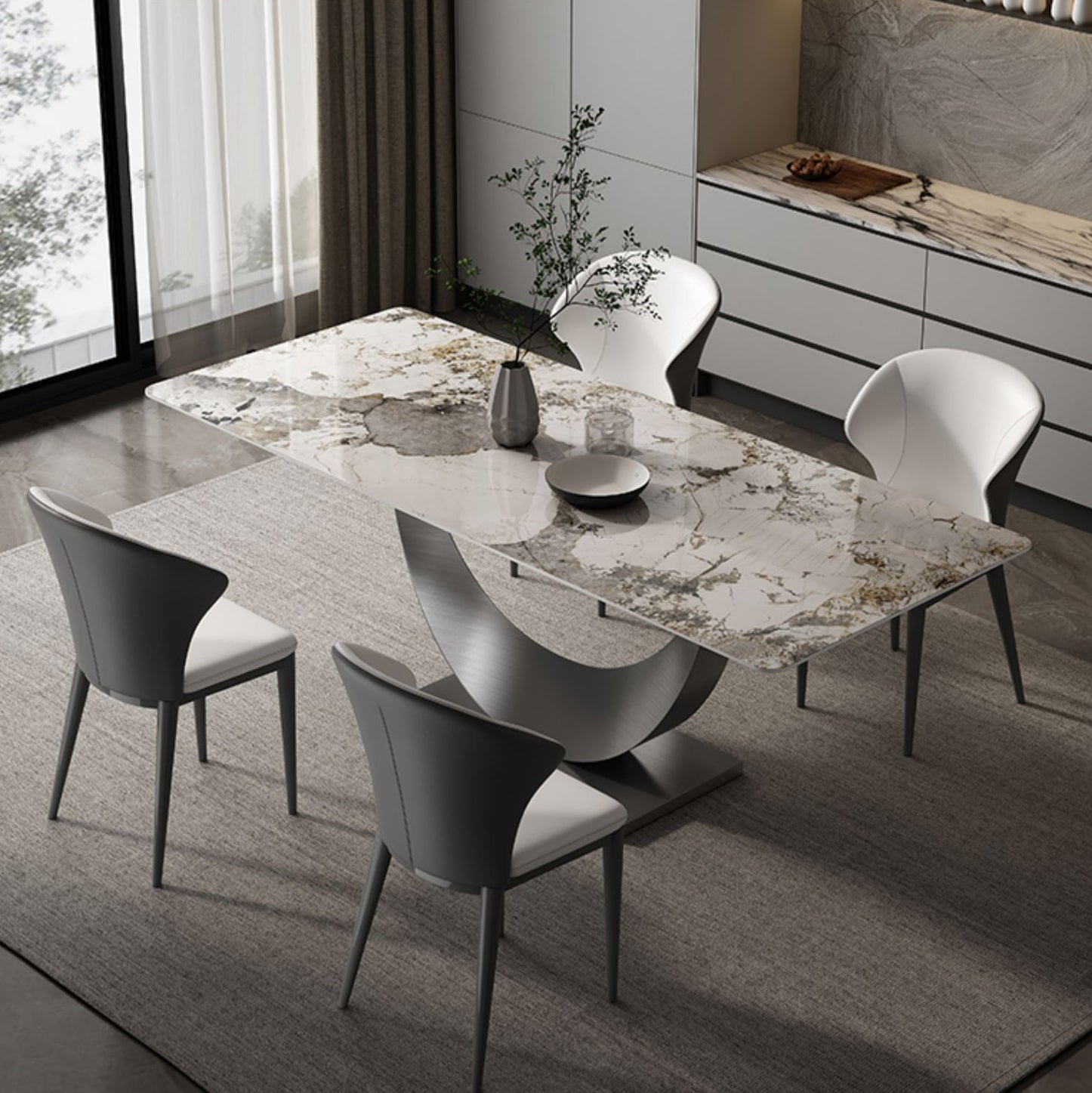 Designer Style Sintered Stone Dining Set Rectangle 1/4/5/7 Pieces Dining Table Set